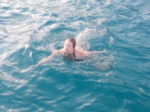 Ellen splashing around just before we saw the dolphin